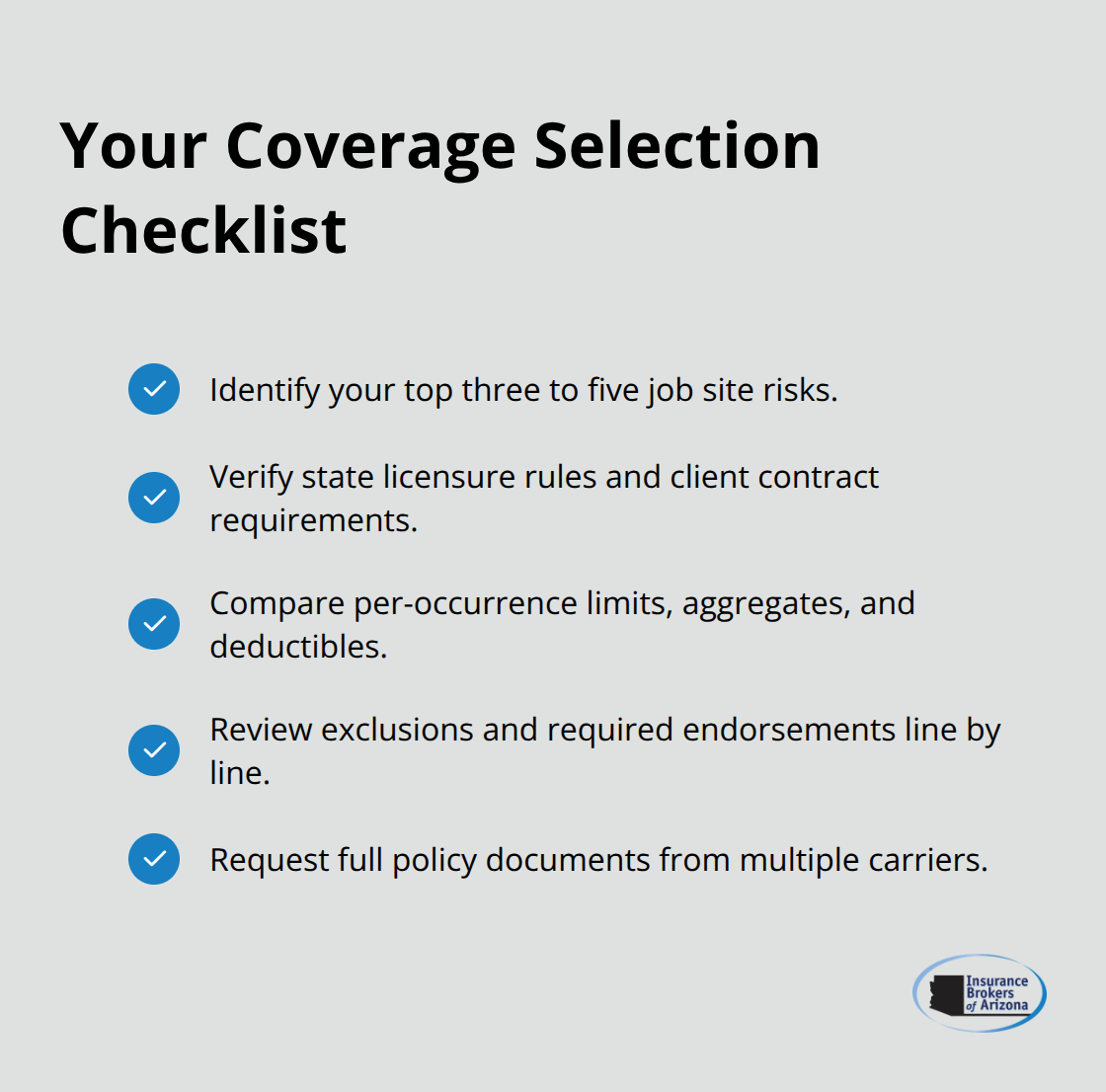 Checklist of key steps U.S. artisans should follow to choose contractor insurance. - Contractor insurance for artisans