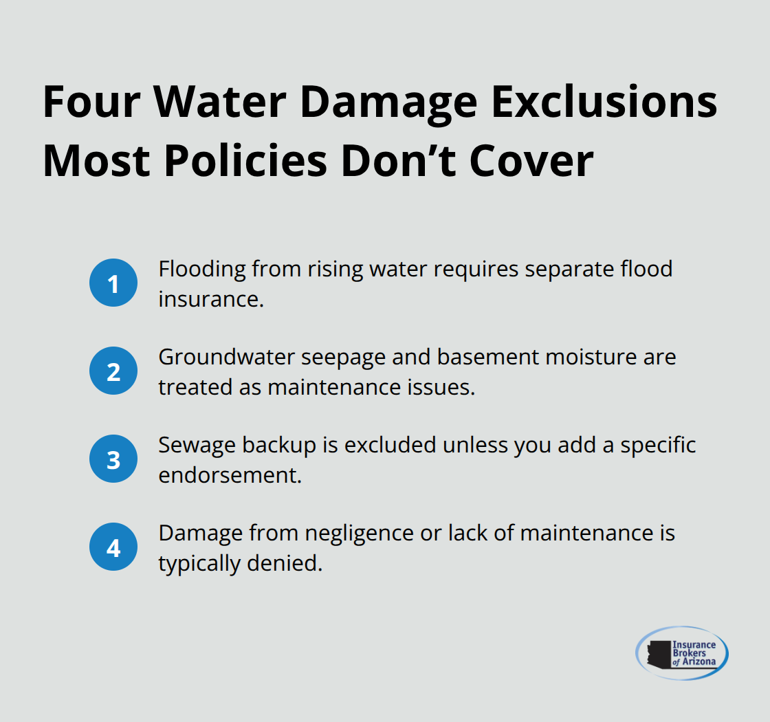 Key water damage exclusions in standard U.S. homeowners insurance policies - home insurance and water damage
