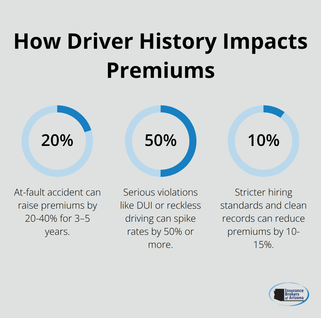 Percentage impacts of accidents, violations, and hiring standards on commercial truck insurance rates