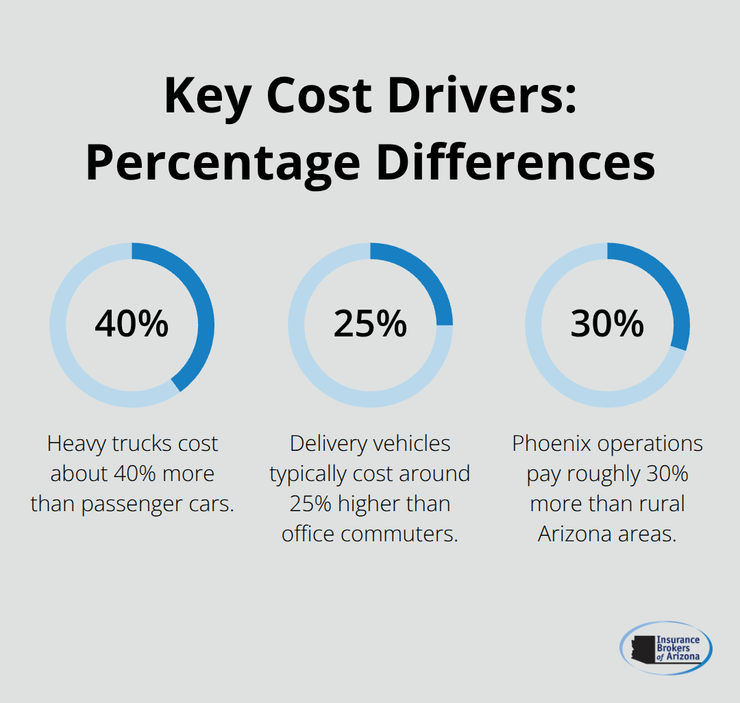 Percent differences impacting commercial auto insurance costs by vehicle type and location. - low cost commercial auto insurance