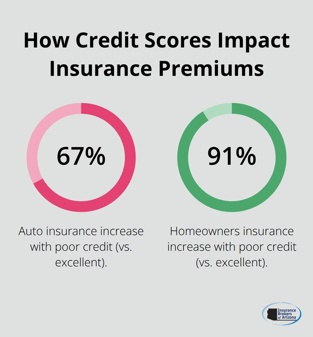 Chart showing how poor credit increases auto and homeowners insurance premiums - lowest cost auto and home insurance
