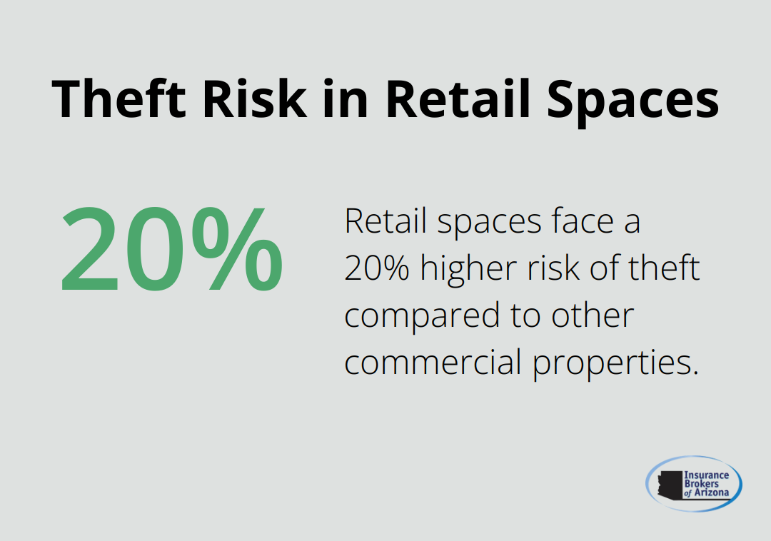 Chart showing 20% higher theft risk in retail spaces compared to other commercial properties - mixed commercial residential property insurance