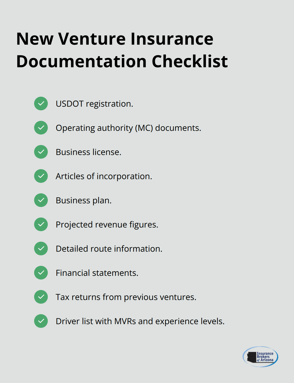Checklist of documents insurers request from new trucking companies in the United States. - new venture commercial truck insurance