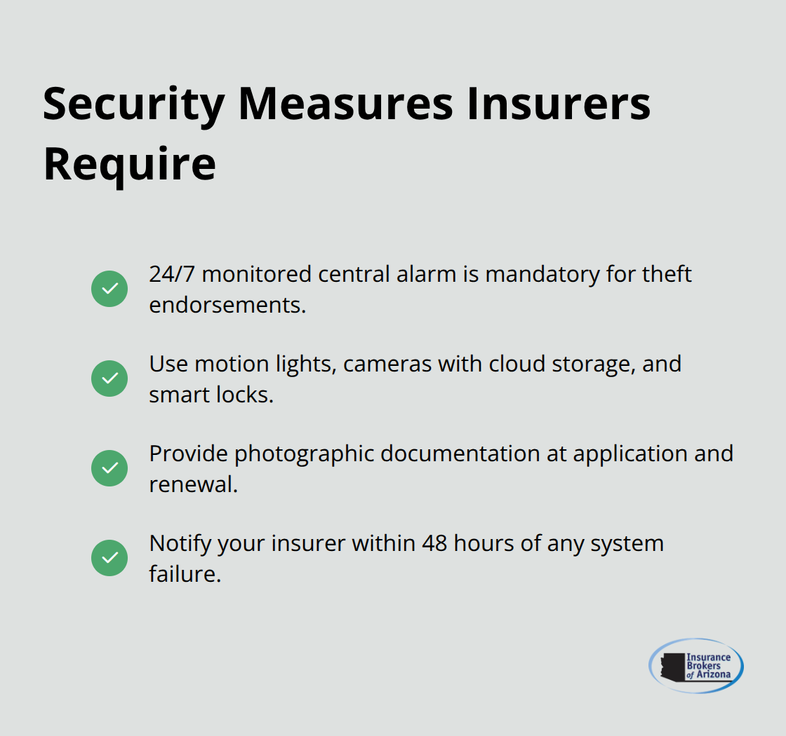 Checkmark list of insurer-required security measures for vacant homes