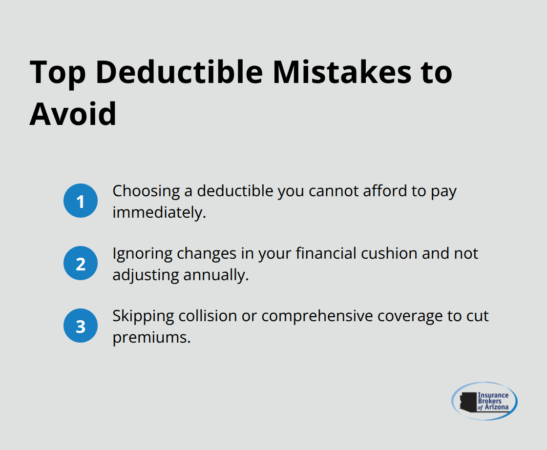 Compact list infographic summarizing the most common auto insurance deductible mistakes to avoid.